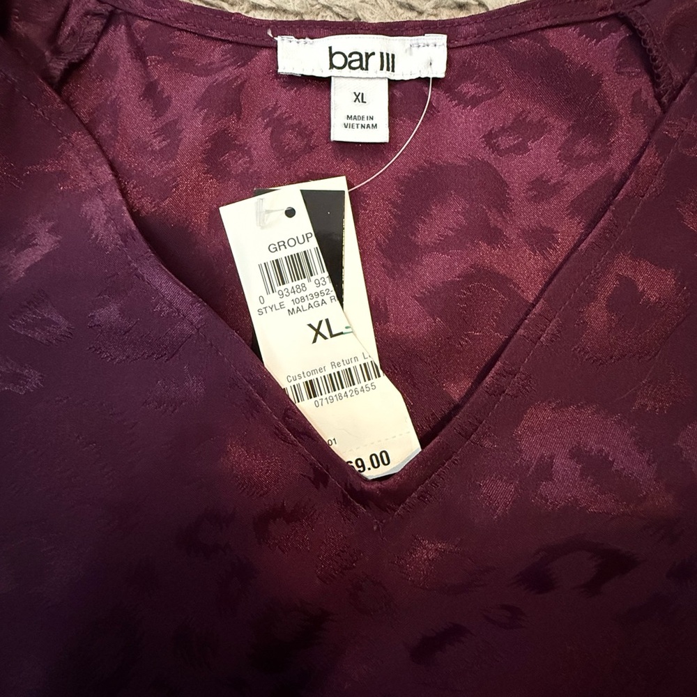 Bar III Women’s Deep Burgundy/Purple Animal Print Long Sleeve Blouse XL - Picture 2 of 6